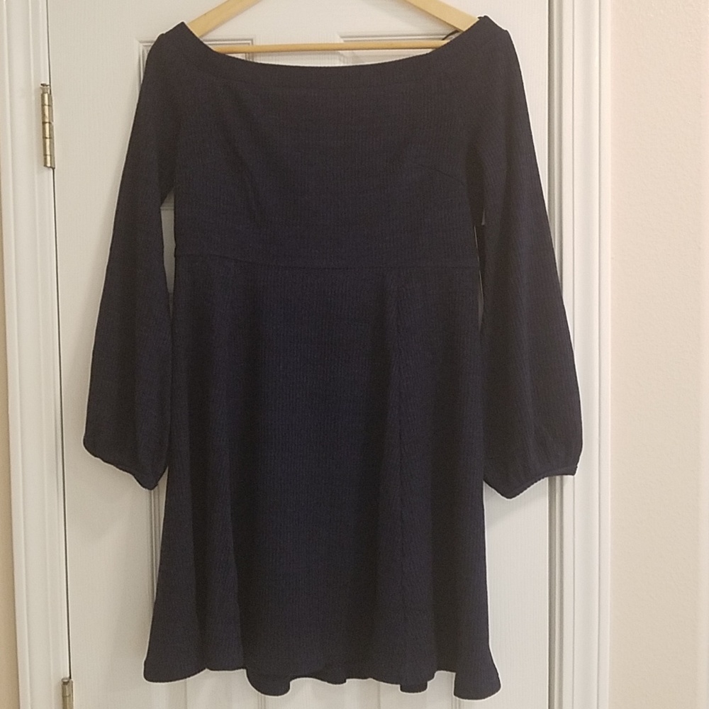 Flare Enough Navy Blue Off-the-Shoulder Dress